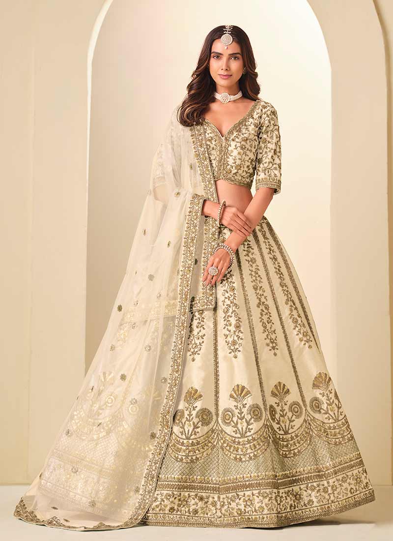 Ivory Cream Embroidered Wedding Lehenga Choli