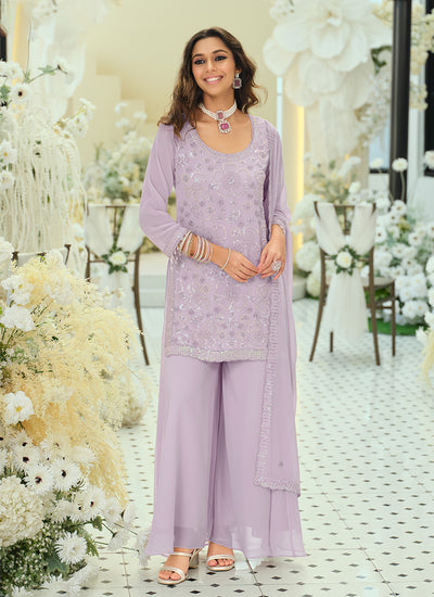 Lavender Designer Embroidery Palazzo Suit