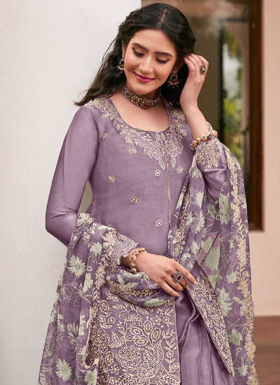 Lavender Embroidery Palazzo Suit
