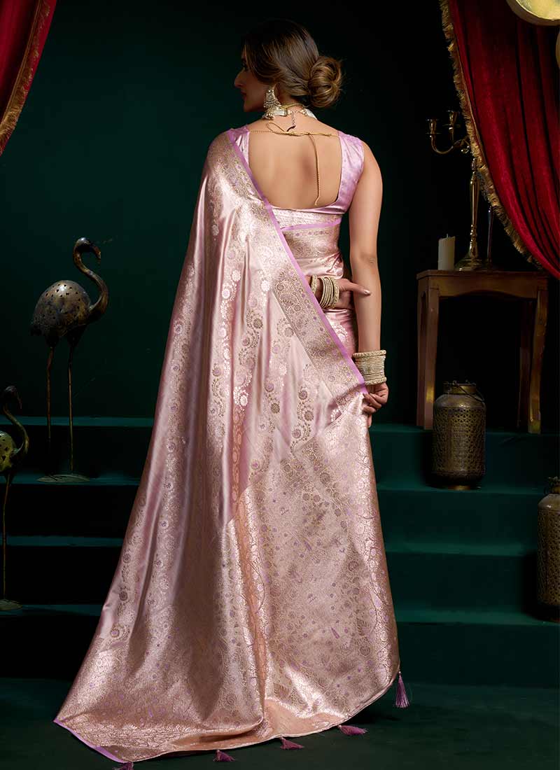 Lavender Traditional Brocade Silk Saree