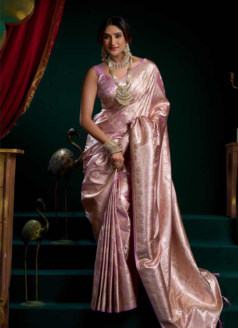 Lavender Traditional Brocade Silk Saree