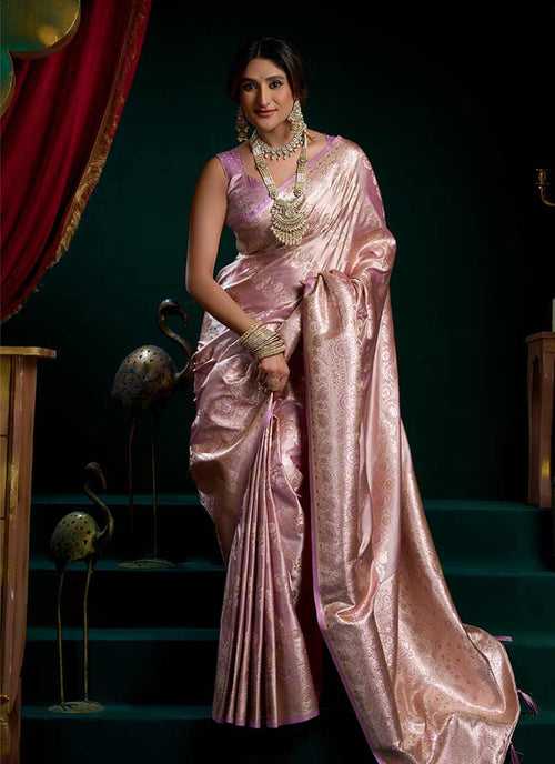 Lavender Traditional Brocade Silk Saree