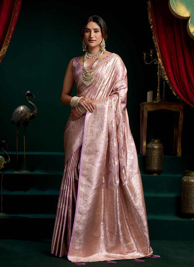 Lavender Traditional Brocade Silk Saree