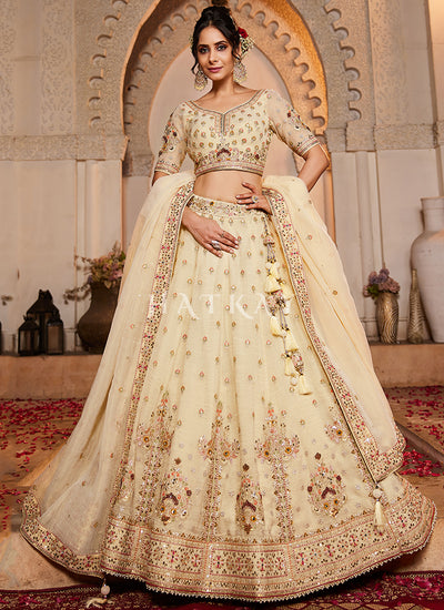 Beige Golden Embroidery Bridal Lehenga Choli