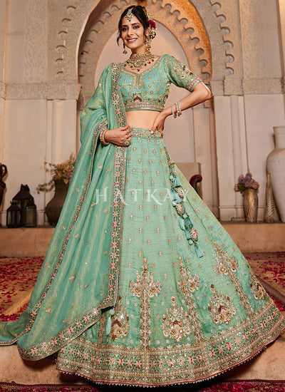 Light Green Embroidery Bridal Lehenga Choli