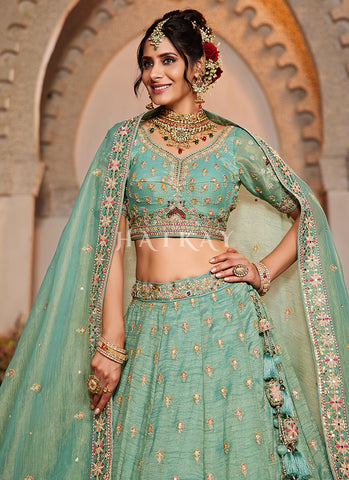 Light Green Embroidery Bridal Lehenga Choli