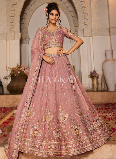 Rose Pink Embroidery Bridal Lehenga Choli