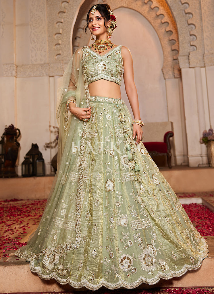 Lime Green Embroidered Bridal Lehenga Choli