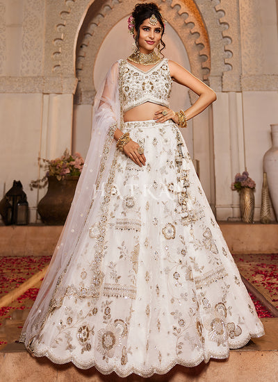 Off White Embroidered Bridal Lehenga Choli