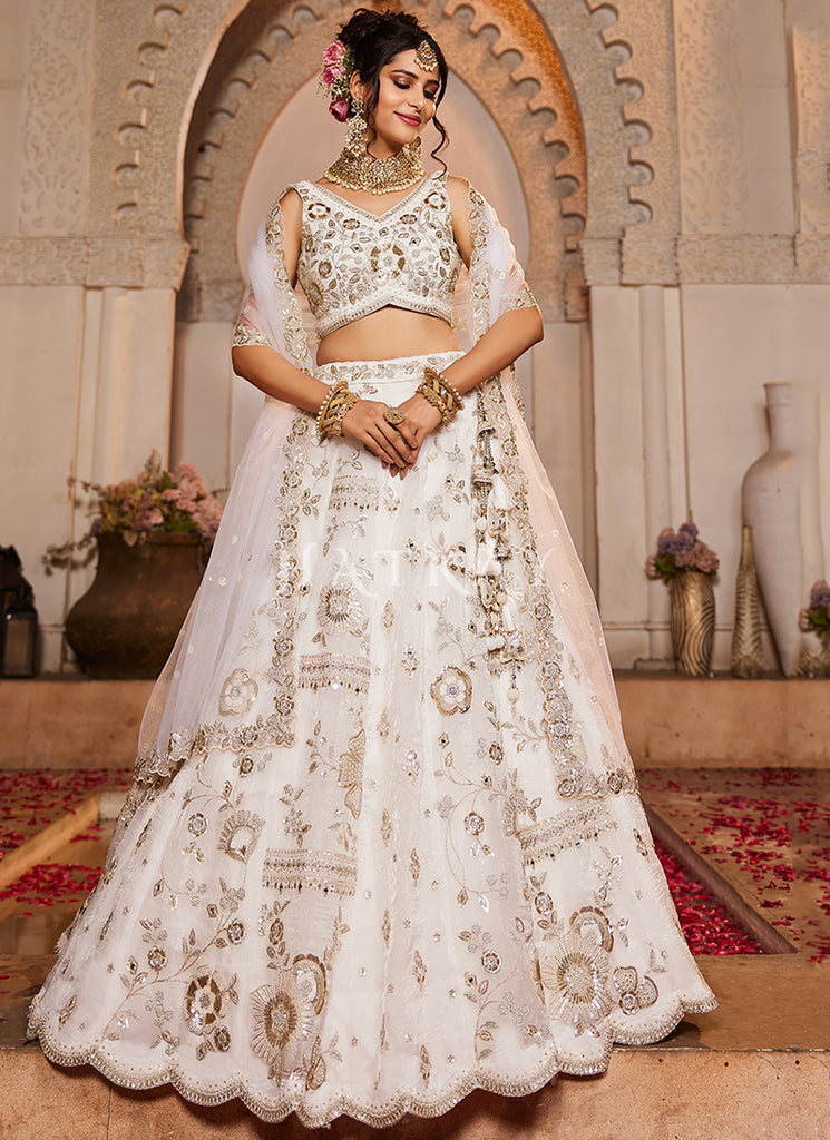 Buy Off White Embroidered Bridal Lehenga Choli Online | Hatkay Buy Off White Embroidered Bridal Lehenga Choli Online | Hatkay