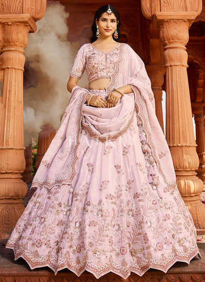 Coral Pink Embroidered Bridal Lehenga Choli