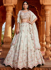 Pastel Green Embroidered Bridal Lehenga Choli