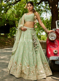 Mint Green Traditional Embroidery Wedding Lehenga Choli