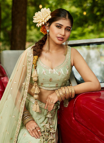 Mint Green Traditional Embroidery Wedding Lehenga Choli