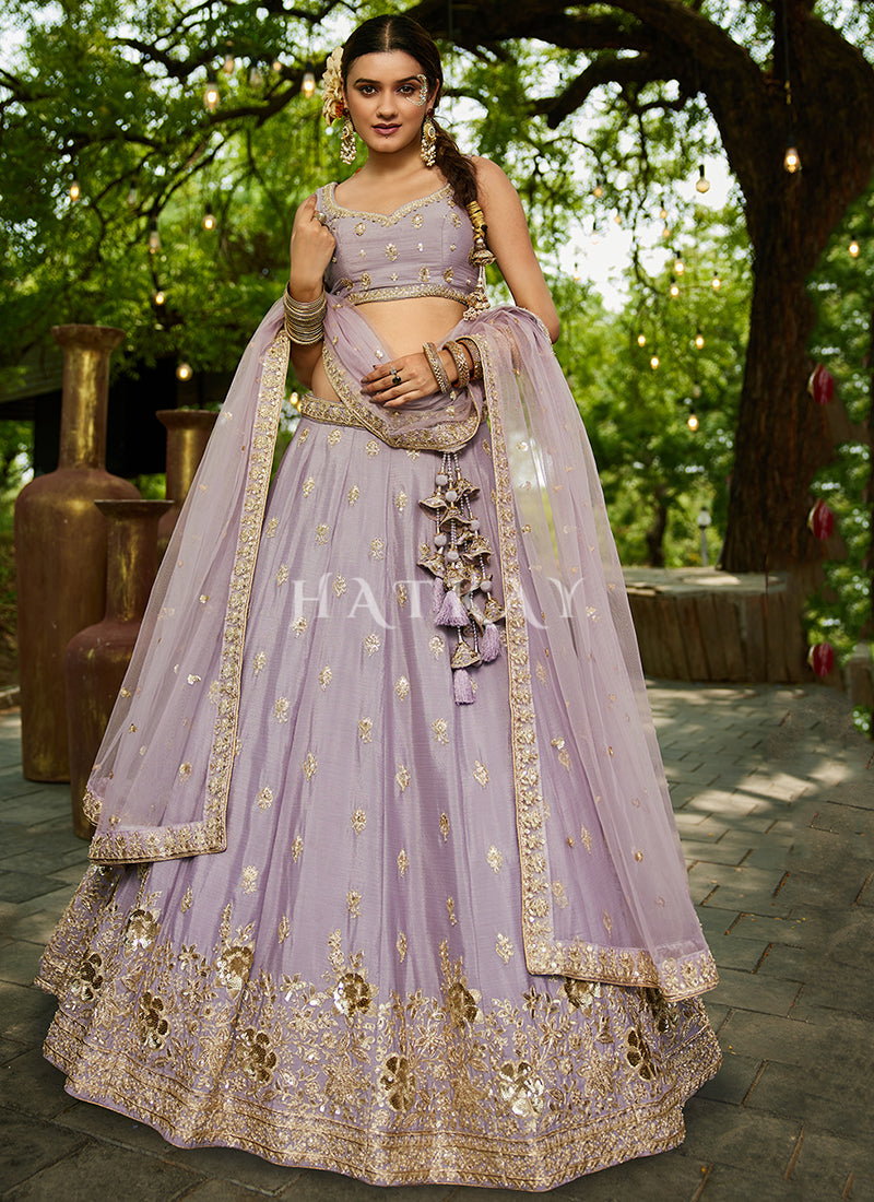 Light Purple Traditional Embroidery Wedding Lehenga Choli