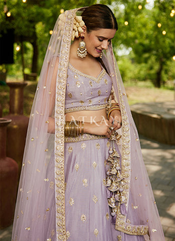 Light Purple Traditional Embroidery Wedding Lehenga Choli