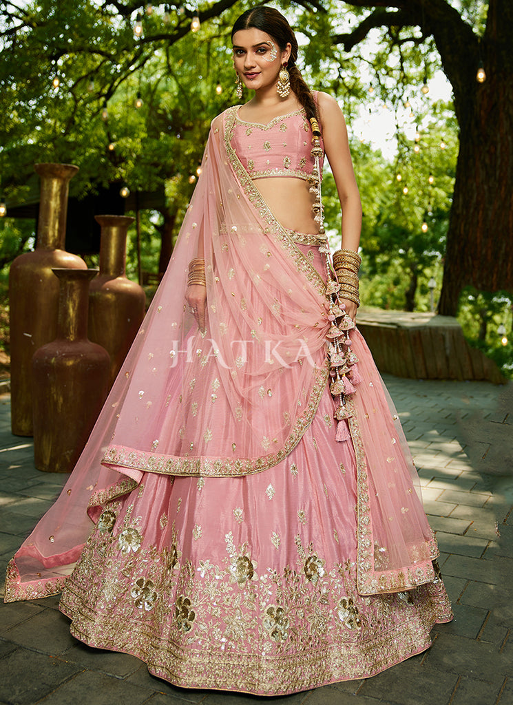 Light Pink Traditional Embroidery Wedding Lehenga Choli
