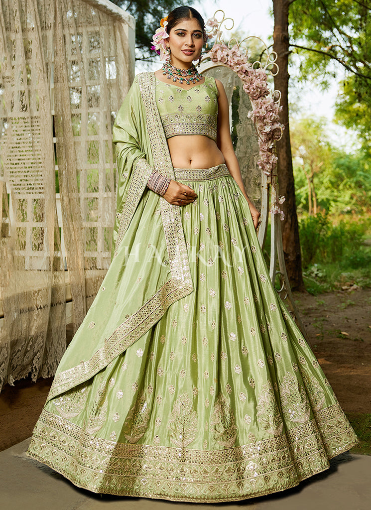 Light Green Traditional Embroidery Wedding Lehenga Choli