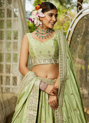Light Green Traditional Embroidery Wedding Lehenga Choli