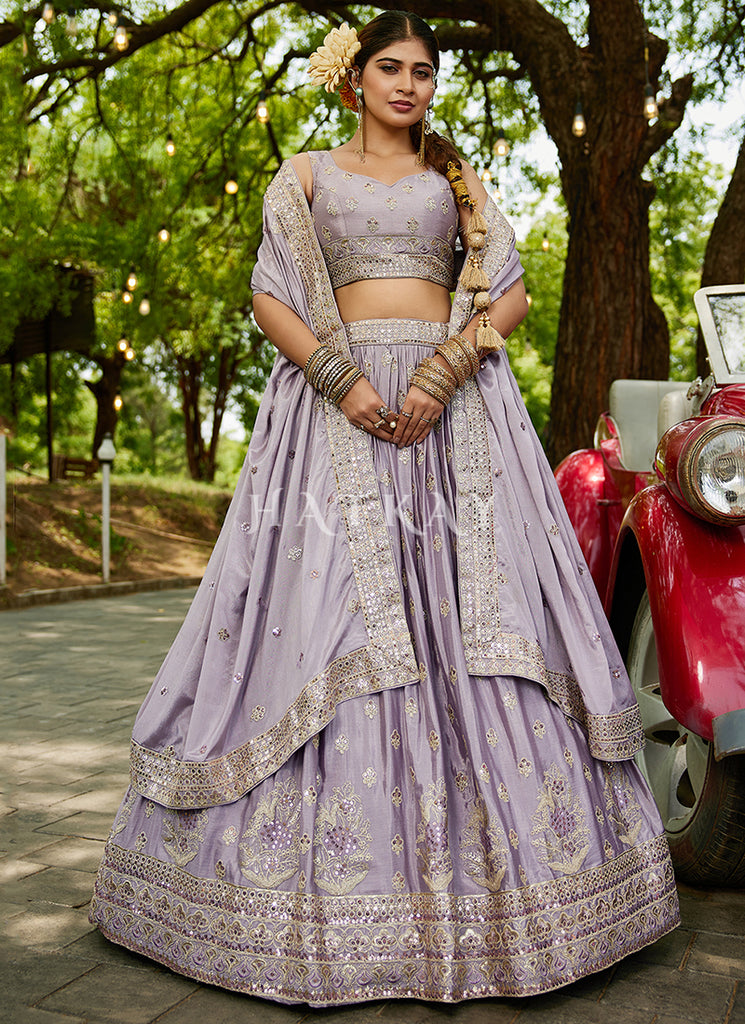 Lavender Traditional Embroidery Wedding Lehenga Choli