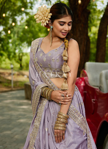 Lavender Traditional Embroidery Wedding Lehenga Choli