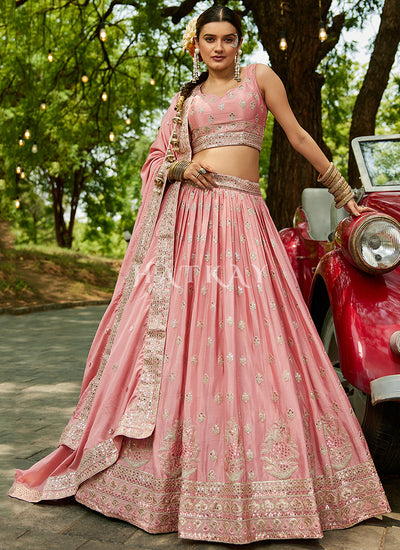 Soft Peach Traditional Embroidery Wedding Lehenga Choli