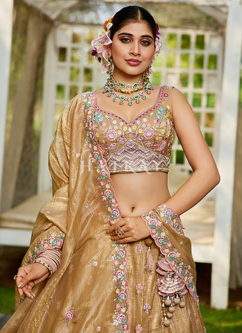 Golden Yellow Floral Embroidery Bridal Lehenga Choli