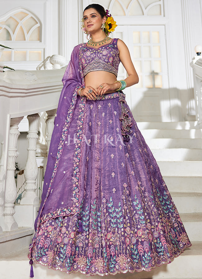 Purple Floral Embroidery Bridal Lehenga Choli