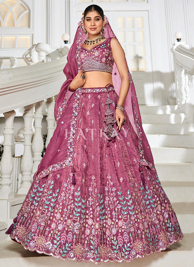 Pink Floral Embroidery Bridal Lehenga Choli