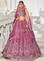Pink Floral Embroidery Bridal Lehenga Choli