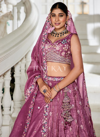 Pink Floral Embroidery Bridal Lehenga Choli