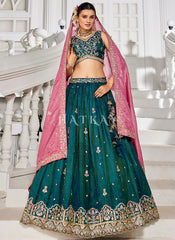 Green And Pink Traditional Embroidery Bridal Lehenga Choli