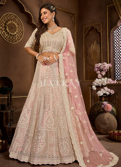 Peach Embroidered Wedding Lehenga Choli