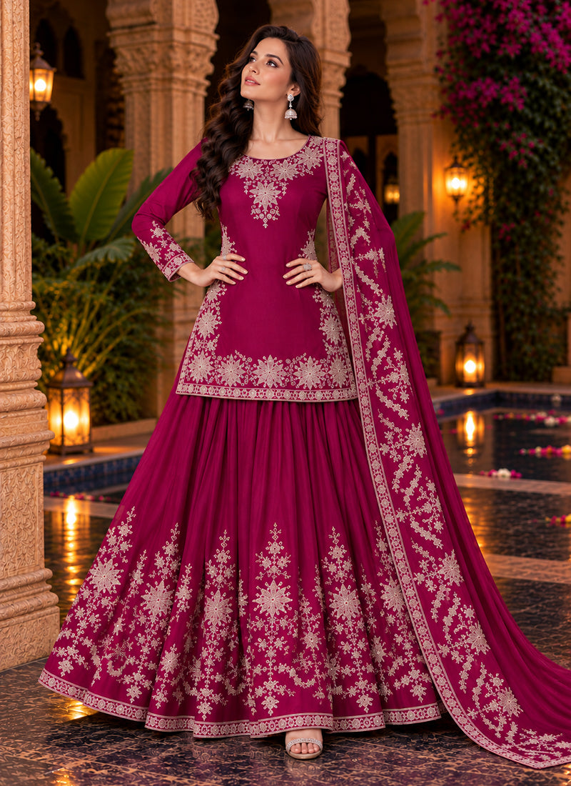 Buy Magenta Festive Lehenga Kurti Set In USA