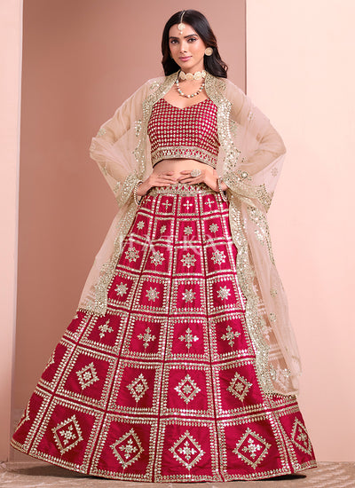 Magenta Pink Embroidery Wedding Lehenga Choli