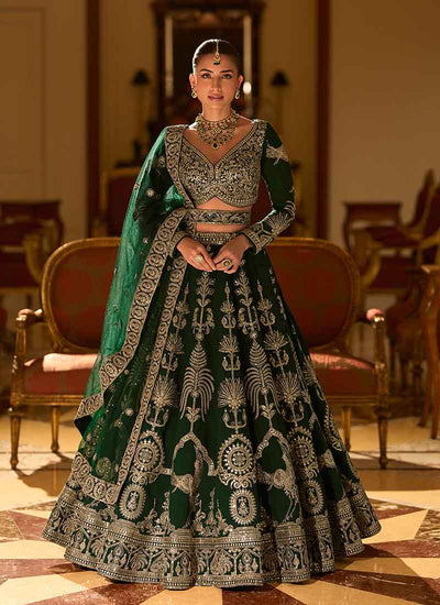 Emerald Green Traditional Embroidery Bridal Lehenga Choli