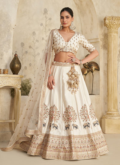 Off White Multi Embroidery Bridal Lehenga Choli
