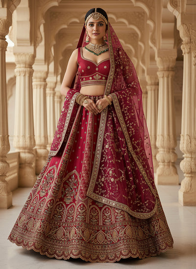 Bridal Red Multi Embroidery Wedding Lehenga Choli