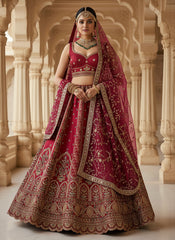Bridal Red Multi Embroidery Lehenga Choli For Wedding