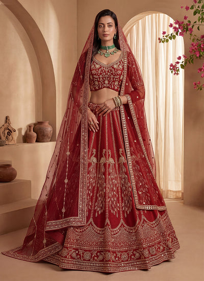 Deep Red Embroidered Wedding Lehenga Choli