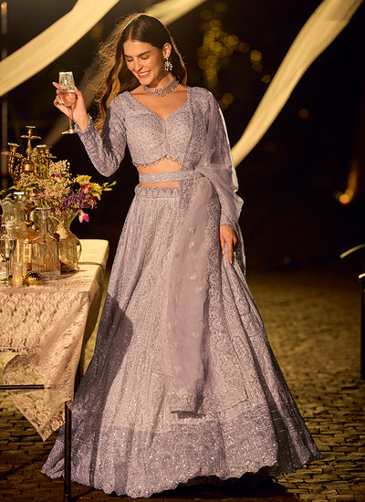 Mauve Purple Hand Embroidered Bridal Lehenga Choli