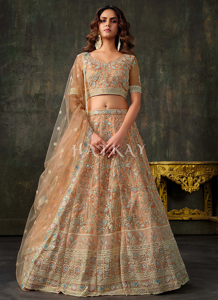 Pastel Orange Multi Embroidery Lehenga Choli