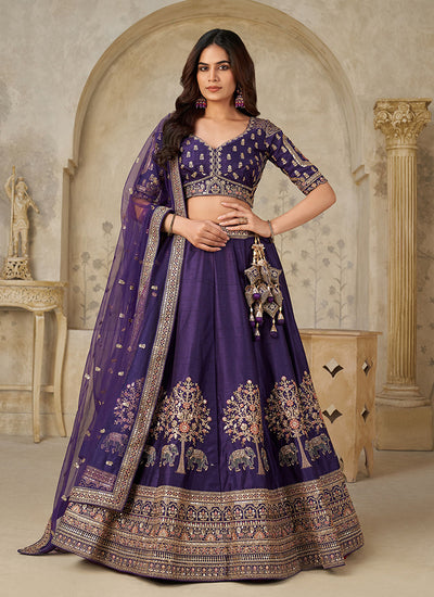 Violet Multi Embroidery Bridal Lehenga Choli