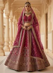 Rich Pink Multi Embroidery Wedding Lehenga Choli