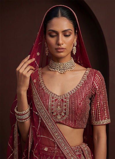 Rani Pink Traditional Embroidered Silk Lehenga Choli