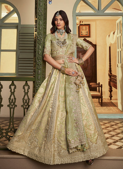 Sage Green Traditional Embroidery Bridal Lehenga Choli