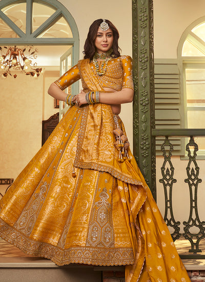 Yellow Traditional Embroidered Bridal Lehenga Choli