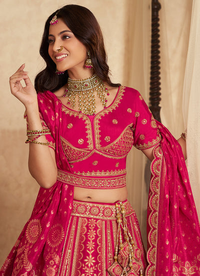 Cherry Pink Traditional Embroidered Bridal Lehenga Choli