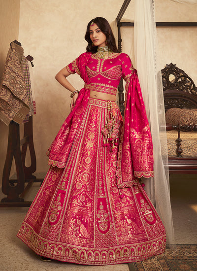 Cherry Pink Traditional Embroidered Bridal Lehenga Choli