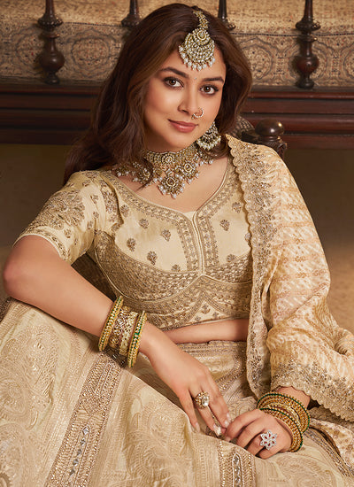 Cream Beige Traditional Embroidered Bridal Lehenga Choli